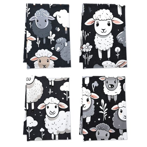 Ethnic Boho Comfortable Hand Towel Durable Cloud Farmhouse Towels - 4PCS 16x24in Versatile Sheep Cartoon Flower Dish Cloth and Towel Sets - for Window Dressing Room Outdoor Bath Deco