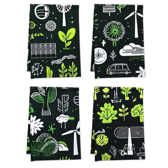 Ethnic Boho Dish Towels Leaves Turbines Water Droplets Breathable Towel Versatile Circular Lines Electric Cars Bicycles Home Towels, Deco for Bath Bathroom Table Home Car (16x24 Inches 4pcs/Pack)