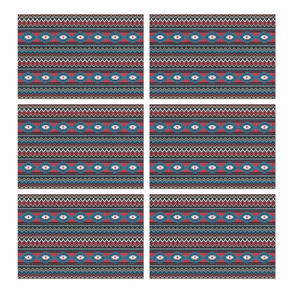 Ethnic Boho Floral Flax Placemats Set of 6, 12x18 Inch Rustic Tribal Folk Style Table Mats, Washable Colorful Vintage Decor for Earthy Kitchen or Hippie Dining Room