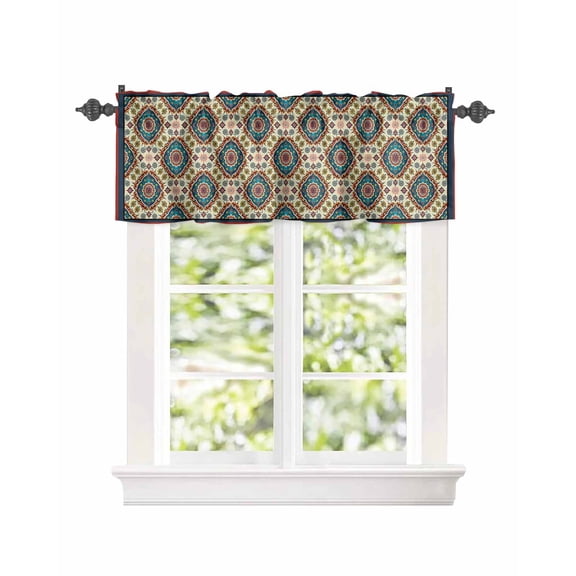 Ethnic Boho Floral Mandala Pattern Window Valances for Kitchen,Rod Pocket Valance Privacy Small Curtain,Tribal Flowers Art Window Treatment Drapes for Bedroom Laundry Room Farmhouse 54x18in