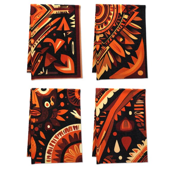 Ethnic Boho Kitchen Towel, Handy Dark Maroon Elegant Boho Triangles and Zigzags Dish Cloth and Towel Sets 4PCS 16x24inch, Wall Art Diamonds Aztec Pattern Terry Cloth Dish Towels