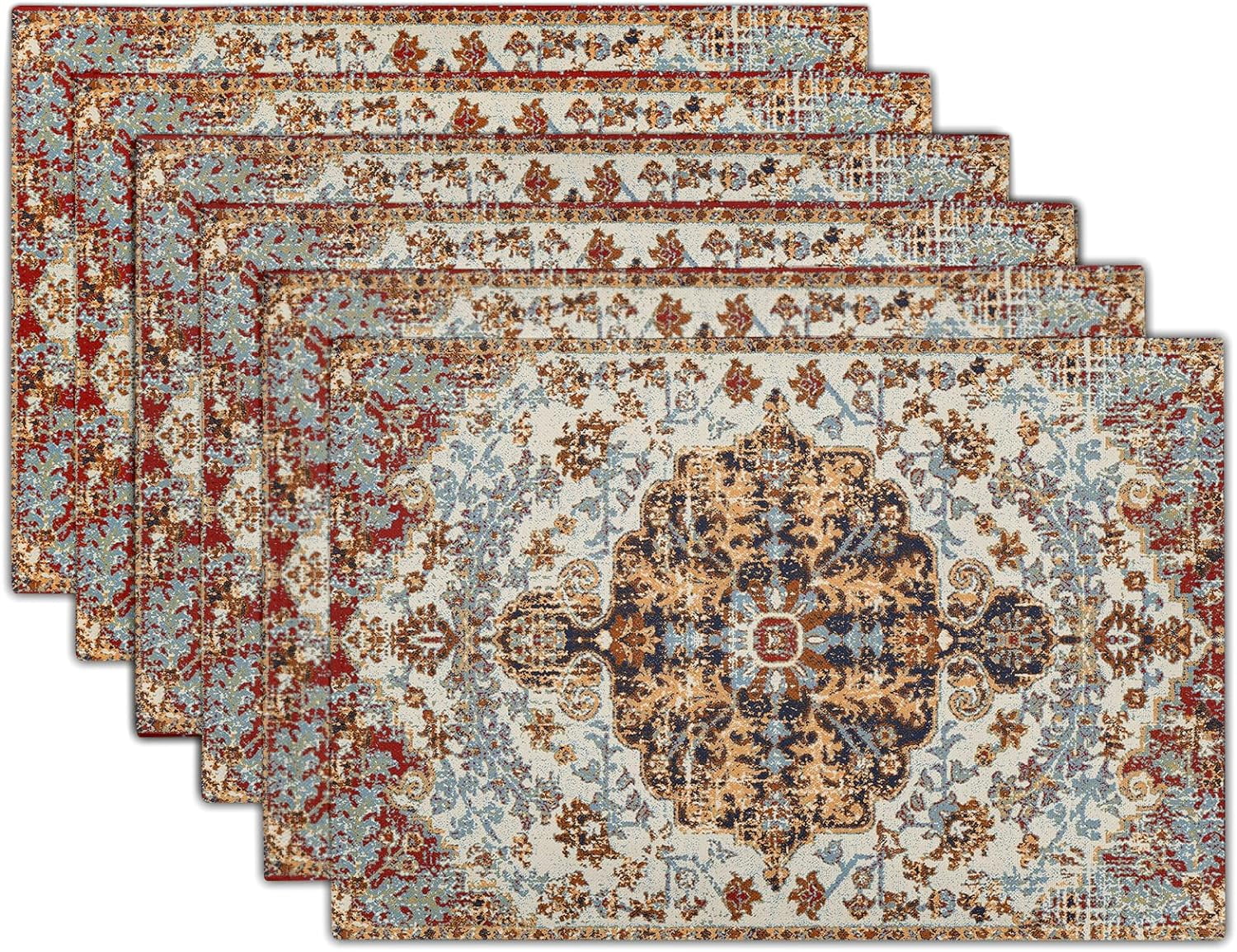 Ethnic Boho Placemats Set of 6 Southwest Brown Blue Carpet Woven ...