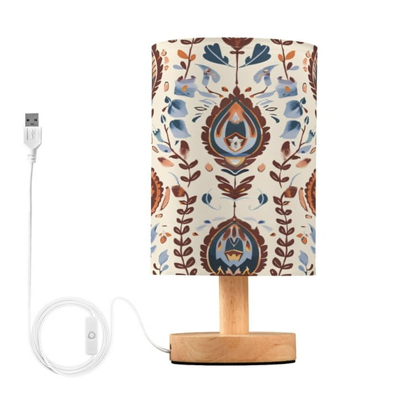 Ethnic Boho Totem Pattern Bedside Table Lamp Desk Warm Lights with USB Charging Port Cylinder LED Lamps for Bedroom Living Room Office