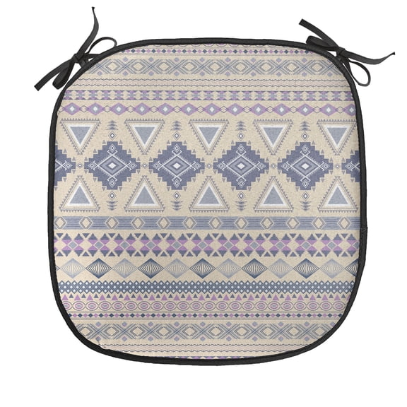 Ethnic Chair Seating Cushion, Antique Detailed Borders National Cultural Ornament Pattern, Soft Seat Pads for Office with Anti-slip Backing, 16"x16", Eggshell and Blue, by Ambesonne
