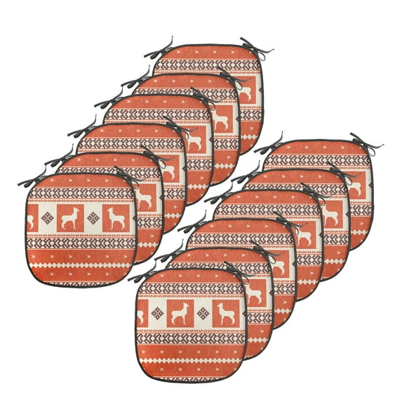 Ethnic Chair Seating Cushion Set of 12, South American Traditional Ornaments with Llama and Folk Motifs, Seat Pads for Office with Anti-slip Backing, 16"x16", Burnt Sienna Brown, by Ambesonne
