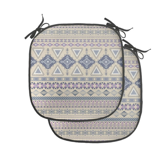 Ethnic Chair Seating Cushion Set of 4, Antique Detailed Borders National Cultural Ornament Pattern, Seat Pads for Office with Anti-slip Backing, 16"x16", Eggshell and Blue, by Ambesonne