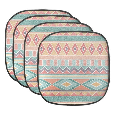 Ethnic Chair Seating Cushion Set of 4, Dotwork Pattern with Abstract Repetitive Tribal, Seat Pads for Office with Anti-slip Backing, 16"x16", Peach Multicolor, by Ambesonne