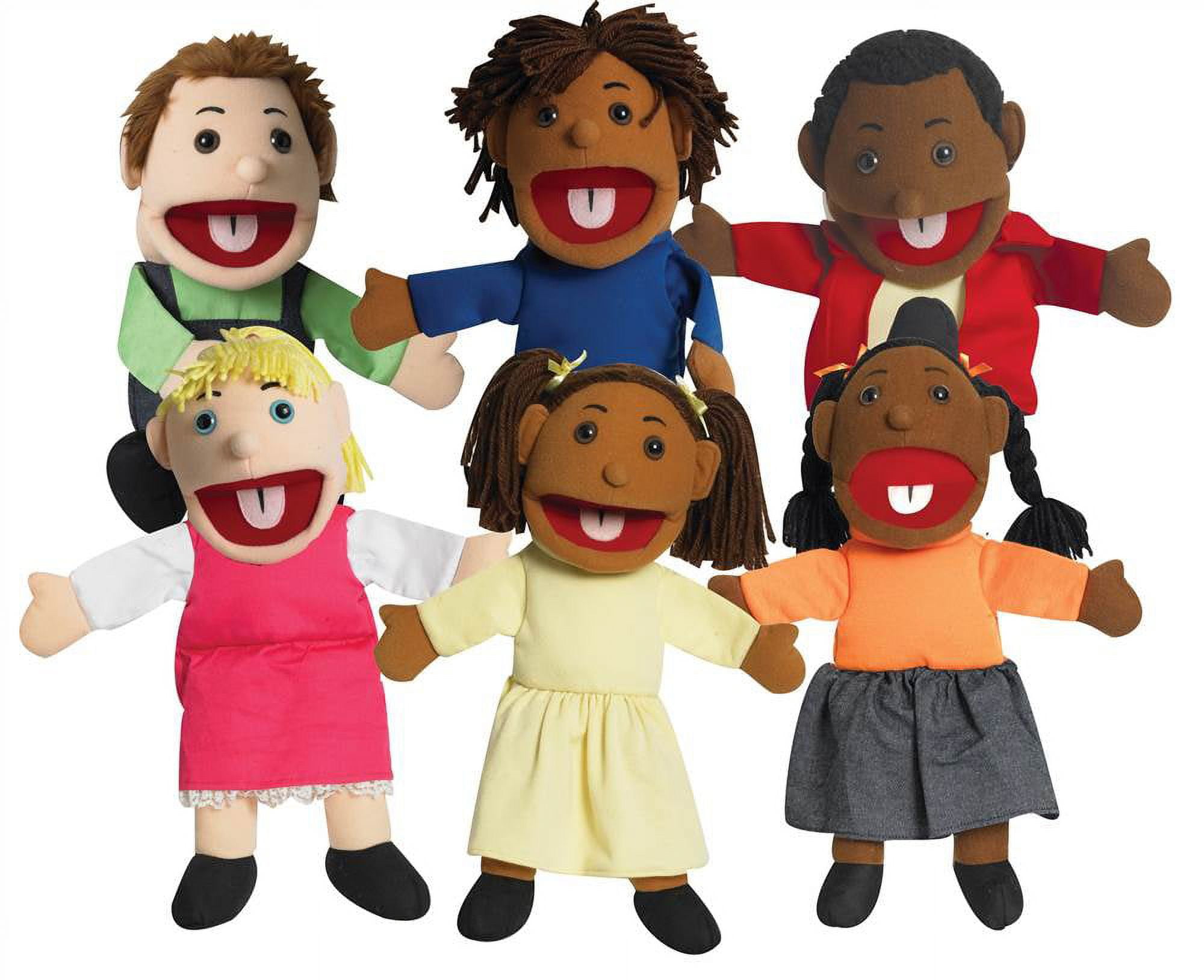 15" Multicolor Ethnic Children Puppets with Movable Mouths, Set of 6