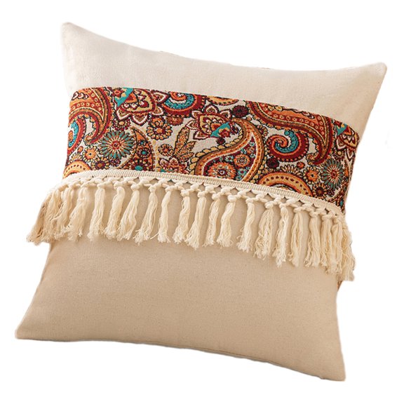 Ethnic Color Pillow Case Cushion Cover 45x45cm Pillow Case with Fringe Pattern