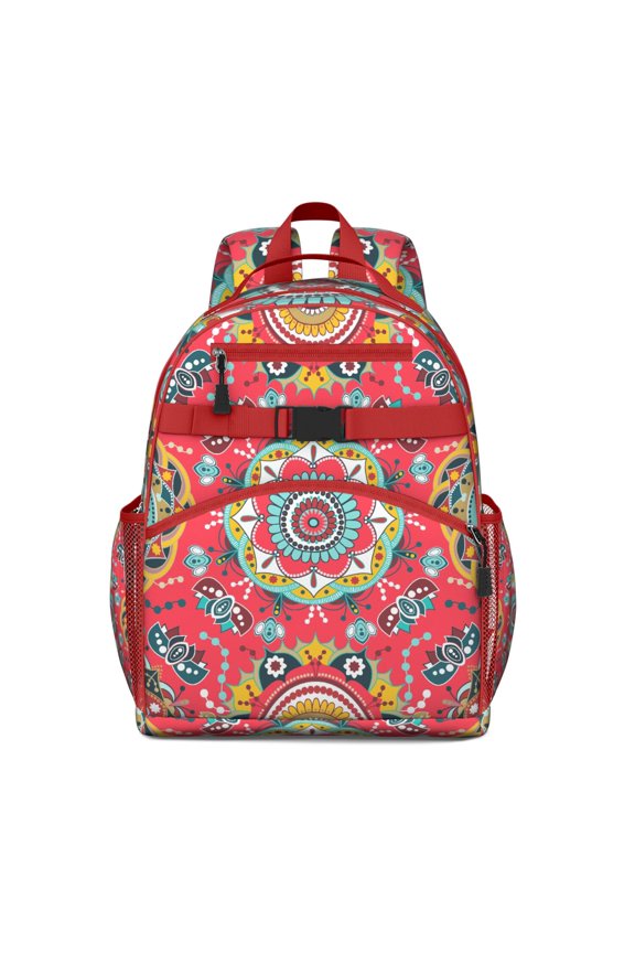 Ethnic Colorful Art Paisley Design Student Backpack Adjustable Shoulder Straps Chest Buckle Lightweight Durable School Backpack