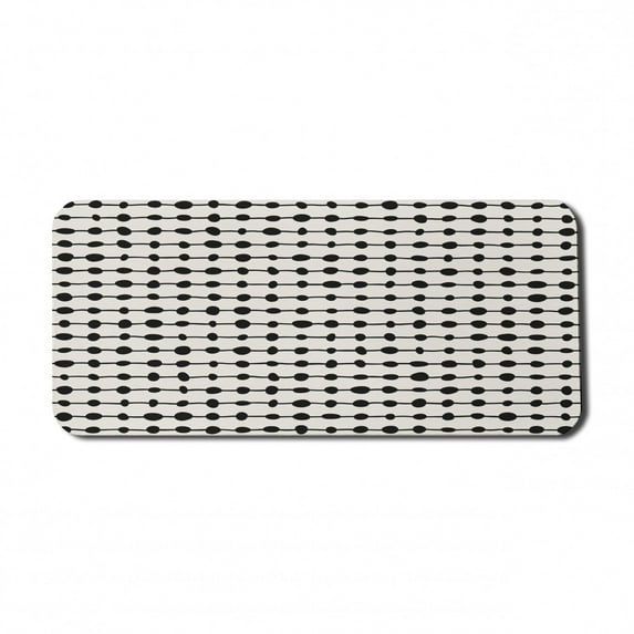 Ethnic Computer Mouse Pad, Geometric Composition of Dots on Horizontal Lines Abstract Ivory Background, Rectangle Non-Slip Rubber Mousepad X-Large, 35" x 15", Ivory and Black, by Ambesonne