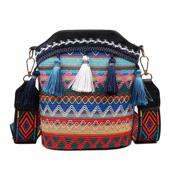 Ethnic Crossbody Bags for Women Beach Vacation Tassel Boho Shoulder Messenger Bag Travel Bucket Purse Wallet