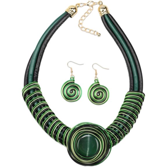 Ethnic Crystal Rhinestone Pendant Necklace Earrings Set Women Handmade Tribal Collar Choker Chunky Metal Bib Rope Chain African Statement Jewelry Set[c5513]