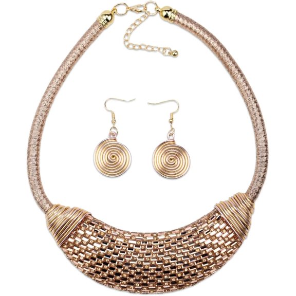 Ethnic Crystal Rhinestone Pendant Necklace Earrings Set Women Handmade Tribal Collar Choker Chunky Metal Bib Rope Chain African Statement Jewelry Set[e2116]