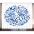 thumbnail image 1 of Ambesonne Ethnic Curtains 2 Panel Set, Paisley Circle in Blue, 108" x 63", Blue Navy Blue and White, 1 of 3