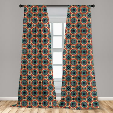 Ethnic Curtains 2 Panels Set, Composition of Geometric Shapes Vintage Design on Warm Colored Background, Window Drapes for Living Room Bedroom, 56"W X 95"L, Multicolor, by Ambesonne