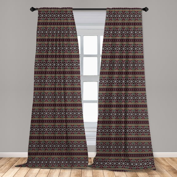 Ethnic Curtains 2 Panels Set, Horizontal Borders from Primitive Cultures Art Inspirations Traditional, Window Drapes for Living Room Bedroom, 56"W X 95"L, Multicolor, by Ambesonne