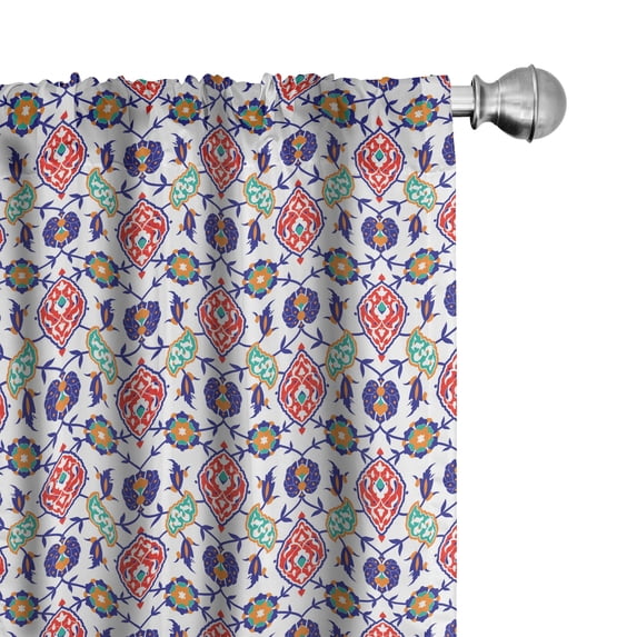 Ethnic Curtains 2 Panels Set, Traditional Middle Eastern Pattern with Floral Elements Timeless Motifs, Window Drapes for Living Room Bedroom, 56"W X 84"L, Multicolor, by Ambesonne