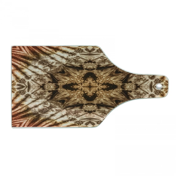 Ethnic Cutting Board, Object Silhouette Form Generated Tie Dye Effect Technique Image, Decorative Tempered Glass Cutting and Serving Board, Wine Bottle Shape, Brown Orange, by Ambesonne