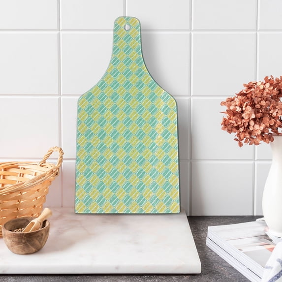 Ethnic Cutting Board, Traditional Motif Pattern Oval Shapes with Dots in Pale Colors, Decorative Tempered Glass Cutting and Serving Board, in 3 Sizes, by Ambesonne