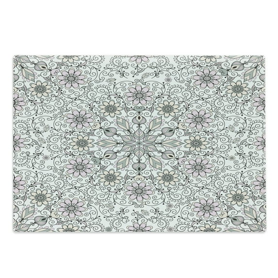 Ethnic Cutting Board, Vintage Abstract Flower Swirls Leaves Doily Style Pastel, Decorative Tempered Glass Cutting and Serving Board, Large Size, Pale Pink Pale Grey, by Ambesonne