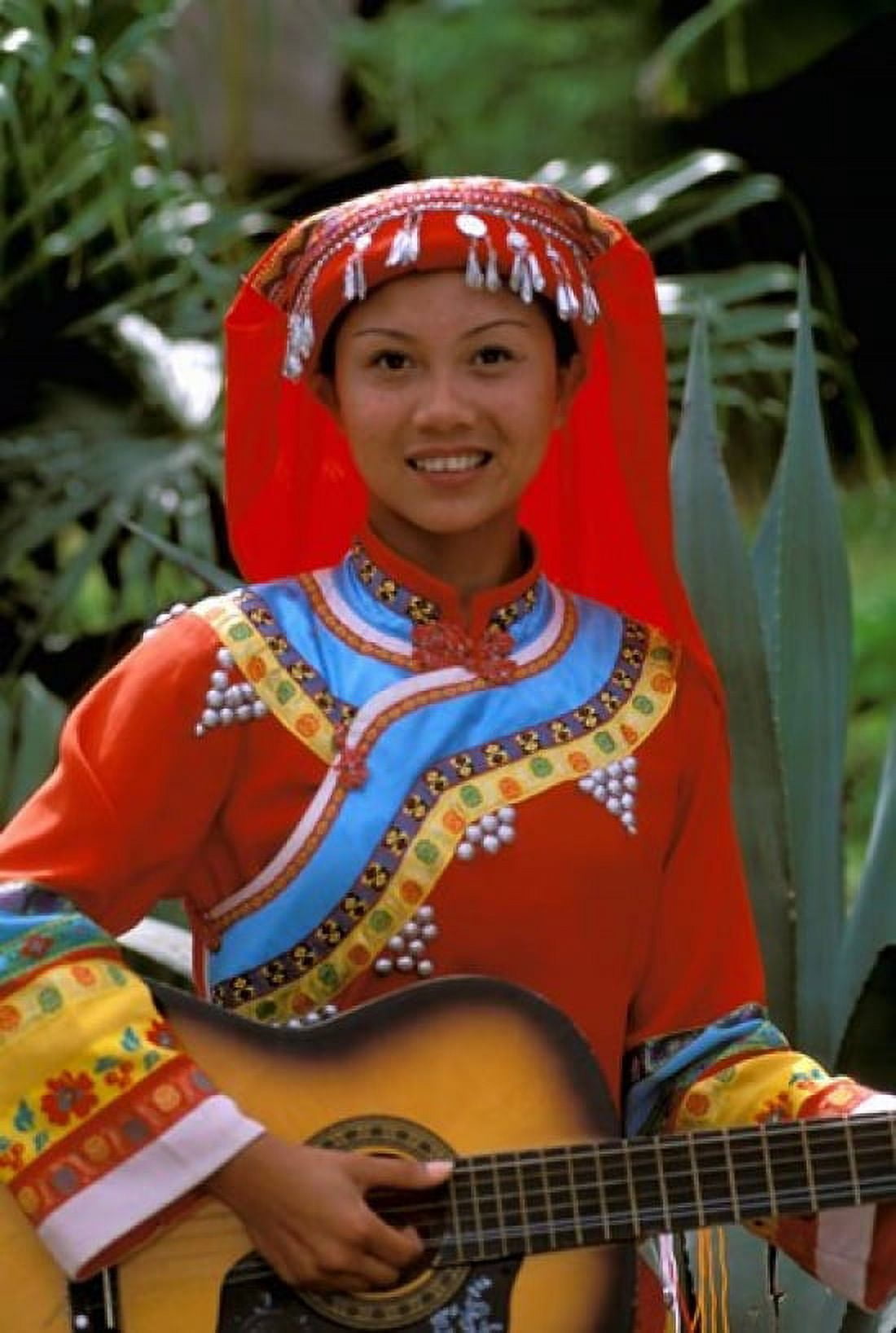 Ethnic Dancer Playing Guitar Kunming Yunnan Province China Canvas Art - Bill Bachmann DanitaDelimont (24 x 35)