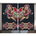 thumbnail image 1 of Ethnic Decor Curtains 2 Panels Set, Ukrainian Embroidery Fashioned Ornate Paisley with Unique Features Motif, Window Drapes for Living Room Bedroom, 108W X 84L Inches, Violet Dark Grey, by Ambesonne, 1 of 3