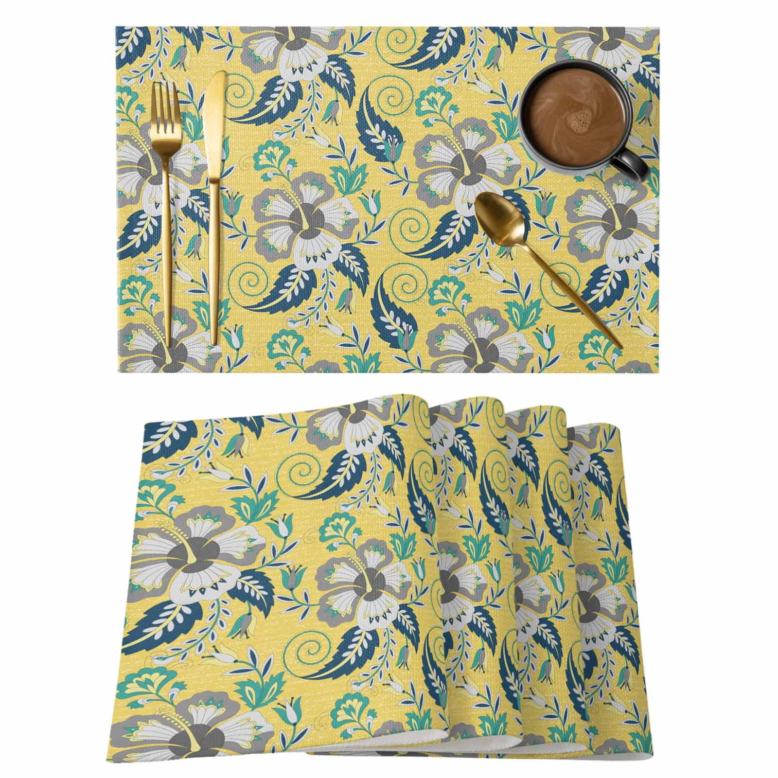 Ethnic Decoration Placemats Set of 6, Pastoral Gary Cashew Flower Non ...