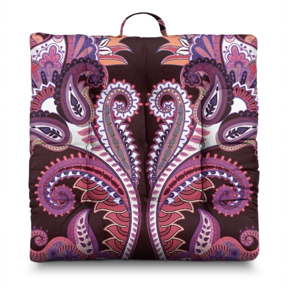 Ethnic Decorative Meditation Pillow - Extra-Thick 4.7" Floor Seating with Exotic Chic Pattern, 9-Point Stitching for Durability