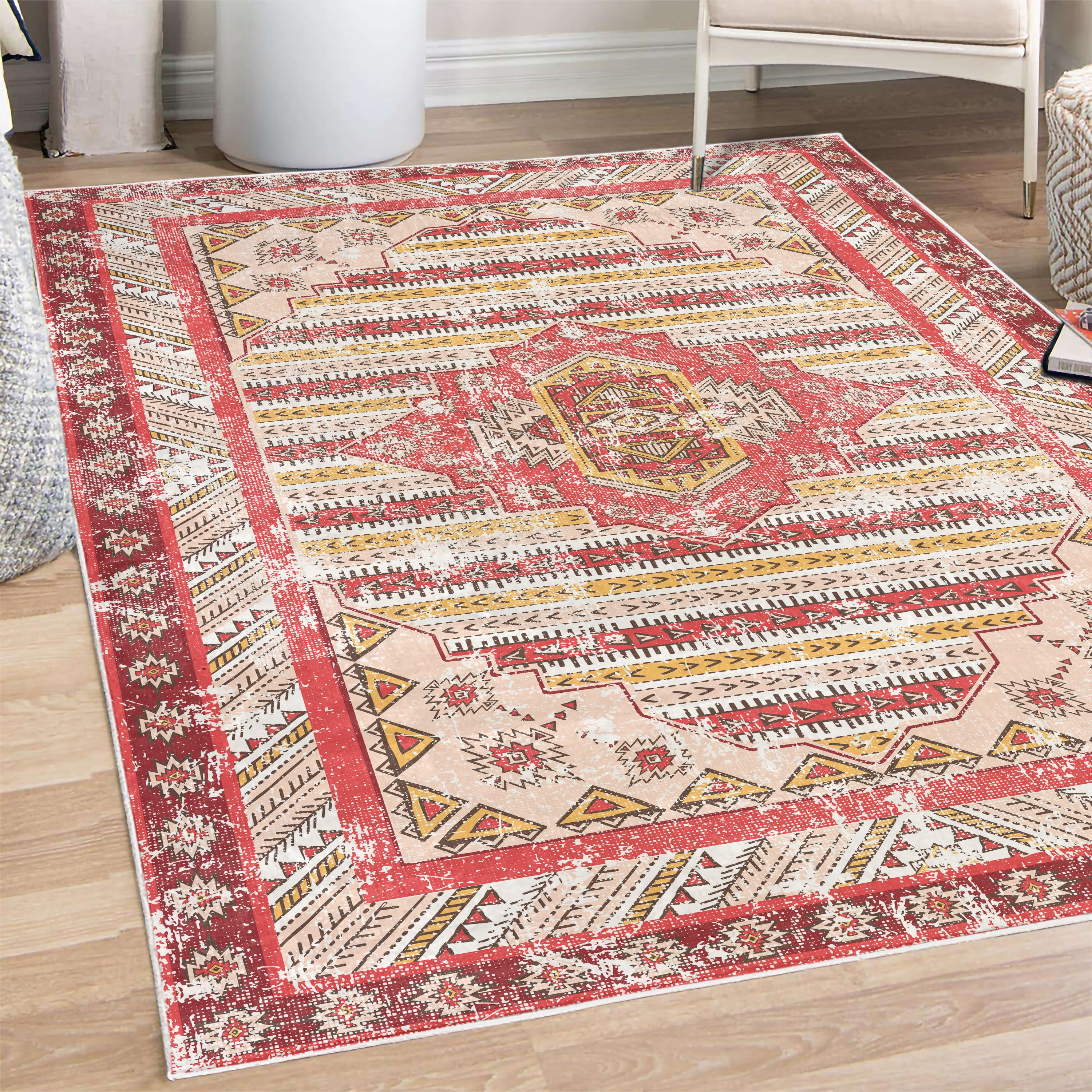 Cultural Rug Ethnic Decorative Rug, Folkloric and Bohemian Artwork of Geometric ...