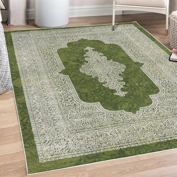 Ethnic Decorative Rug, Mandala Completeness of Universe Oriental Breeze Floral Style Illustration, Quality Carpet for Bedroom Dorm and Living Room, 6 Sizes, Olive Green Coconut, by Ambesonne