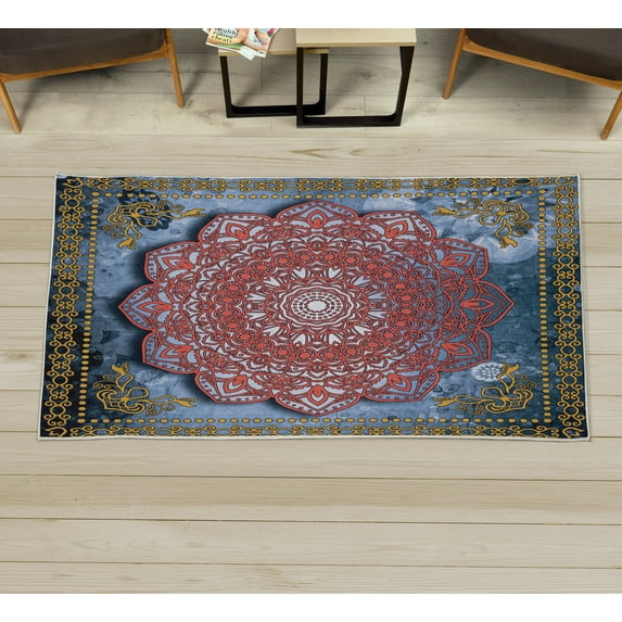 Ethnic Decorative Rug, Mystic Mandala Culture Karma Calmness and Harmony Boho Design, Quality Carpet for Bedroom Dorm and Living Room, 6 Sizes, Dark Coral, by Ambesonne