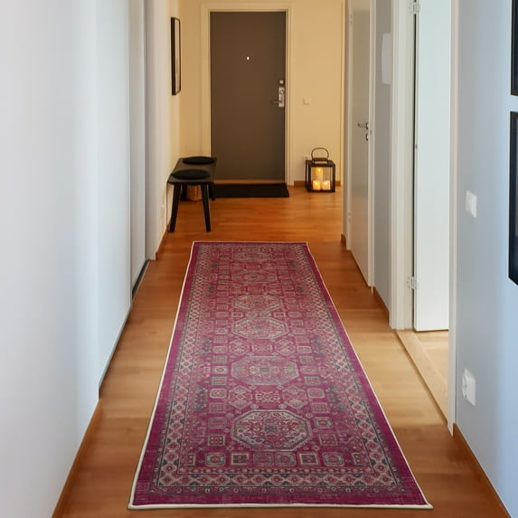 Ethnic Decorative Rug, Old and Antique Anatolian Motifs Turkish Ottoman Empire Style of an Illustration, Quality Carpet for Bedroom Dorm and Living Room, 6 Sizes, Dark Magenta, by Ambesonne