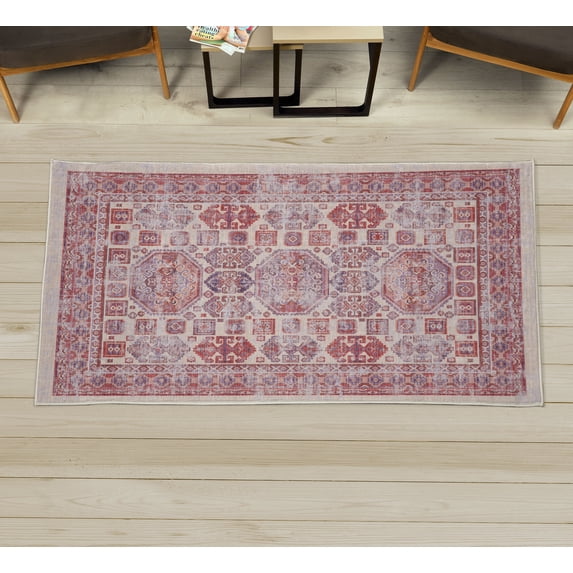 Ethnic Decorative Rug, Old and Antique Anatolian Motifs Turkish Ottoman Empire Style of an Illustration, Quality Carpet for Bedroom Dorm and Living Room, 6 Sizes, Ruby Coconut, by Ambesonne