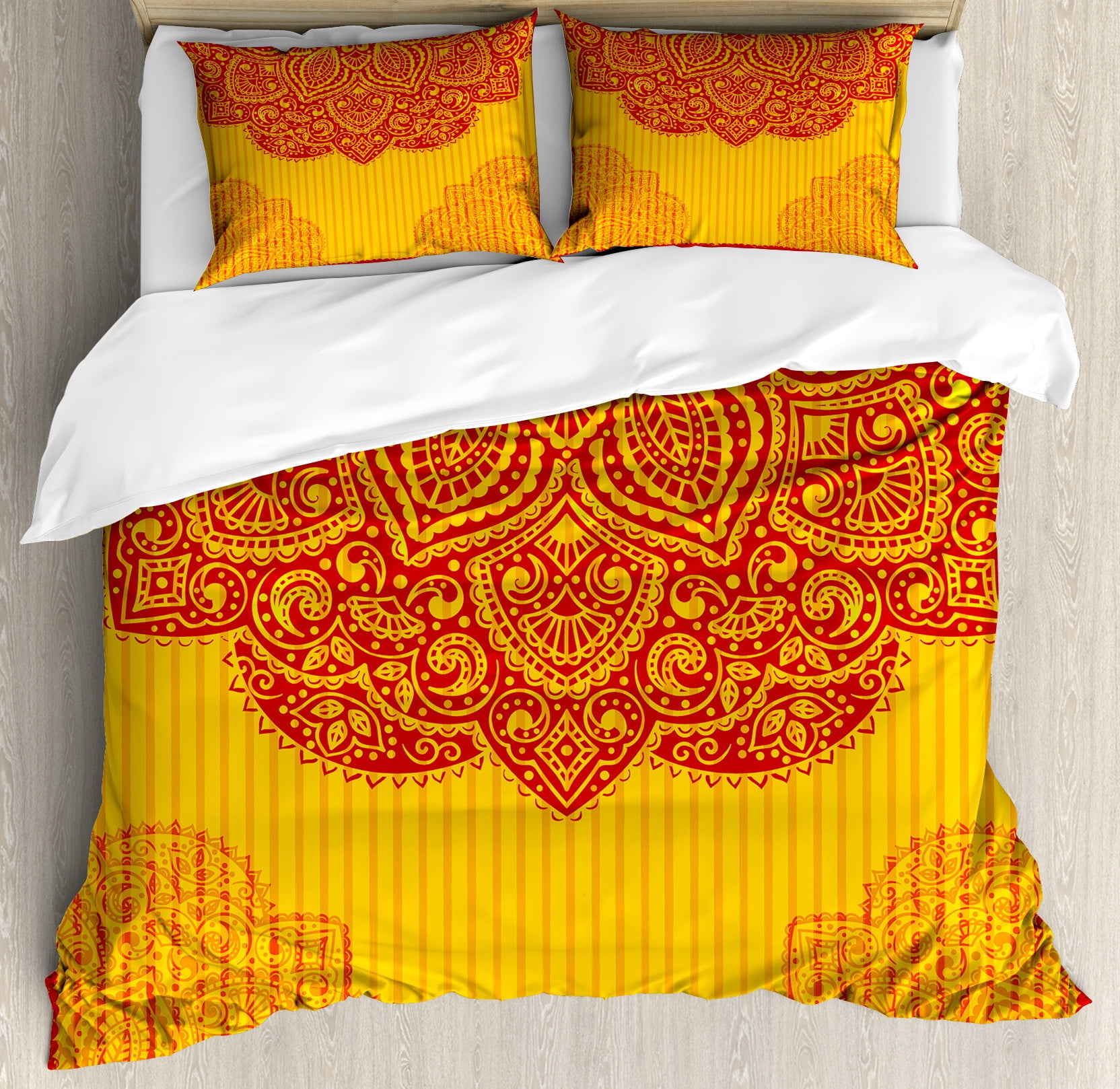 Ethnic Duvet Cover Set, Abstract Floral Ornamental Framework Detail