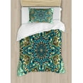 thumbnail image 1 of Ethnic Duvet Cover Set, Abstract Flower Arrangement Mandala Style Nature Elements Vibrant, Decorative 2 Piece Bedding Set with 1 Pillow Shams, Twin Size, Pale Yellow Turquoise, by Ambesonne, 1 of 3