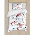 thumbnail image 1 of Ethnic Duvet Cover Set, Chinese Traditional Ink Painting Koi Fish Art, Decorative 2 Piece Bedding Set with 1 Pillow Shams, Twin Size, Red and Blue, by Ambesonne, 1 of 3