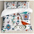 thumbnail image 1 of Ethnic Duvet Cover Set, Floral Swirls Buds Birds Leaves Bohemian Inspired Colorful Cultural Image, Decorative 3 Piece Bedding Set with 2 Pillow Shams, King Size, White and Multicolor, by Ambesonne, 1 of 3