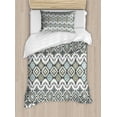 thumbnail image 1 of Ethnic Duvet Cover Set, Geometric Pattern with Fractal Square Shapes Line Culture Art, Decorative 2 Piece Bedding Set with 1 Pillow Shams, Twin Size, Sage Green Seafoam, by Ambesonne, 1 of 3