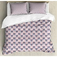 thumbnail image 1 of Ethnic Duvet Cover Set, Ikat Inspired Illustration of Strokes and Stripes Bohemian Feels, Decorative 3 Piece Bedding Set with 2 Pillow Shams, King Size, Night Blue Dark Coral, by Ambesonne, 1 of 3
