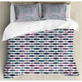 thumbnail image 1 of Ethnic Duvet Cover Set King Size, Retro Boho Oval Forms with Traditional Effects Zen Culture Pattern, Decorative 3 Piece Bedding Set with 2 Pillow Shams, Navy Blue Magenta Black, by Ambesonne, 1 of 3