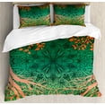 thumbnail image 1 of Ethnic Duvet Cover Set, Mandala Form Universe Cultural Pattern Surrounded by Branches Design, Decorative 3 Piece Bedding Set with 2 Pillow Shams, Queen Size, Orange Green, by Ambesonne, 1 of 3