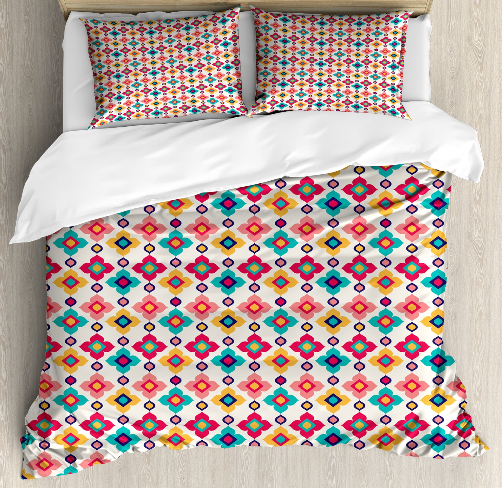 Ethnic Duvet Cover Set, Oriental Inspired Floral Pattern as Vertical
