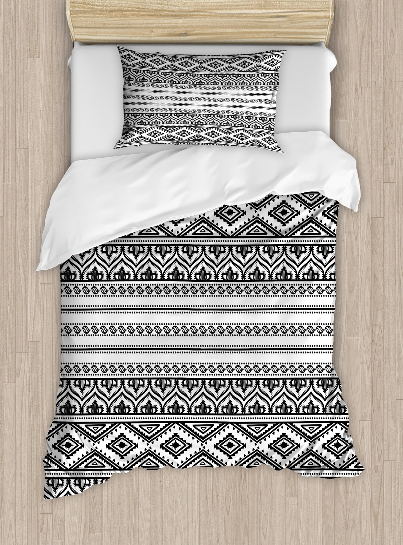 Ethnic Duvet Cover Set, Oriental Moroccan Round Style Lines Dots