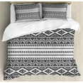 thumbnail image 1 of Ethnic Duvet Cover Set, Oriental Moroccan Round Style Lines Dots Geometric Shapes Art, Decorative 3 Piece Bedding Set with 2 Pillow Shams, Queen Size, Charcoal Grey White, by Ambesonne, 1 of 3