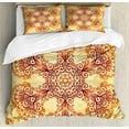 thumbnail image 1 of Ethnic Duvet Cover Set, Ornate Vintage Circular Motif in Oriental Tattoo Mandala Inspired, Decorative 3 Piece Bedding Set with 2 Pillow Shams, Queen Size, Dark Orange Apricot, by Ambesonne, 1 of 3