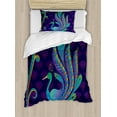 thumbnail image 1 of Ethnic Duvet Cover Set, Peacock Bird with Oriental Feather Before Image, Decorative 2 Piece Bedding Set with 1 Pillow Shams, Twin Size, Purple Green and Blue, by Ambesonne, 1 of 3