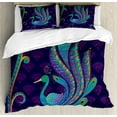 thumbnail image 1 of Ethnic Duvet Cover Set, Peacock Bird with Oriental Feather Before Image, Decorative 3 Piece Bedding Set with 2 Pillow Shams, Queen Size, Purple Green and Blue, by Ambesonne, 1 of 3