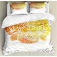 thumbnail image 1 of Ethnic Duvet Cover Set Queen Size, Stylized Vibrant Colored Lotus Flower with Boho Pattern on Watercolor Background, Decorative 3 Piece Bedding Set with 2 Pillow Shams, Multicolor, by Ambesonne, 1 of 3