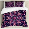 thumbnail image 1 of Ethnic Duvet Cover Set, Spring Nature Blossoms Abstract Traditional Style Exotic Fantasy, Decorative 3 Piece Bedding Set with 2 Pillow Shams, Queen Size, Indigo Pink Pale Pink, by Ambesonne, 1 of 3